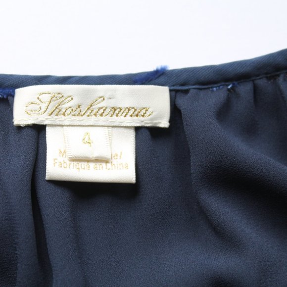 Shoshanna Levon Long-Sleeve Burnout Velvet Dress Navy Lapis Size 4 - Picture 8 of 8